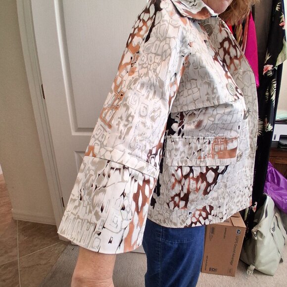 JUSTB Lightweight Abstract Print Button-Down Shirt Jacket Multi-Color Size Large - Picture 4 of 12